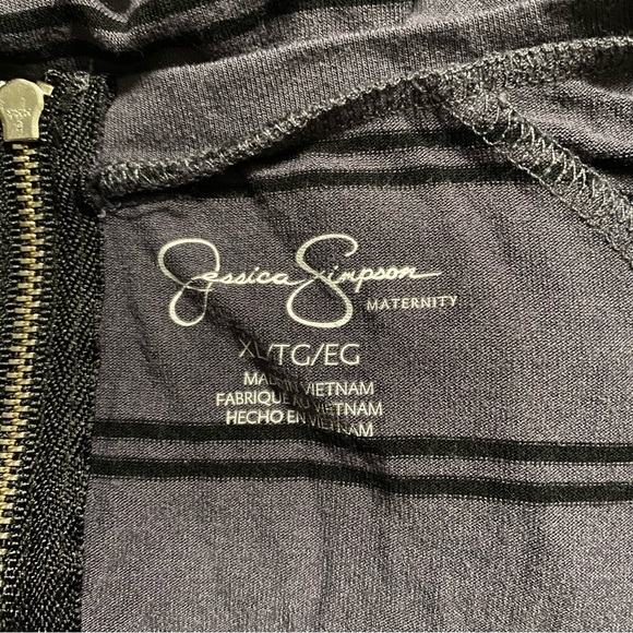 Jessica Simpson Blue Black Striped Ruched Cold Shoulder Top - Picture 5 of 7